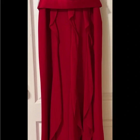 WHITE BY VERA WANG Womens Dress Chiffon Gown Size 8 Red Ruffles Wrap Bust Belted - Picture 12 of 13